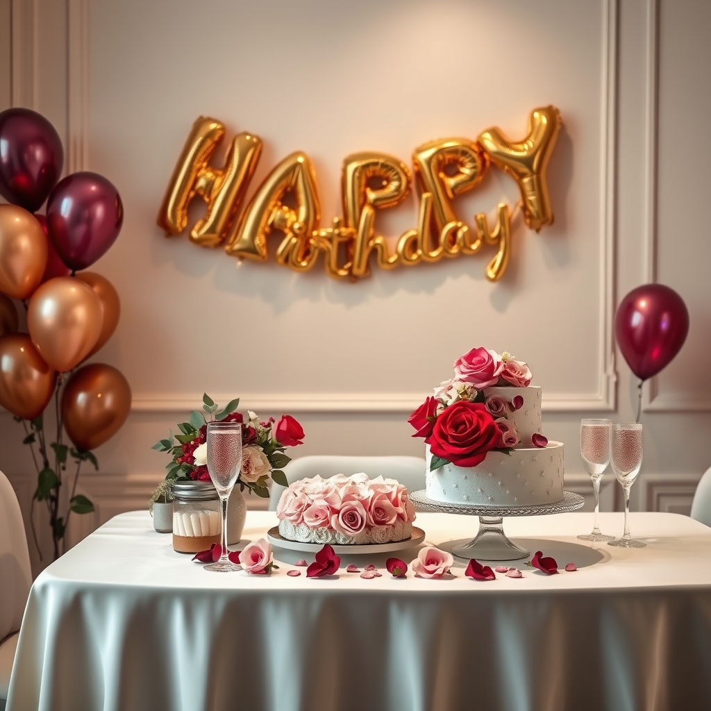 A birthday money and flower gift arrangement